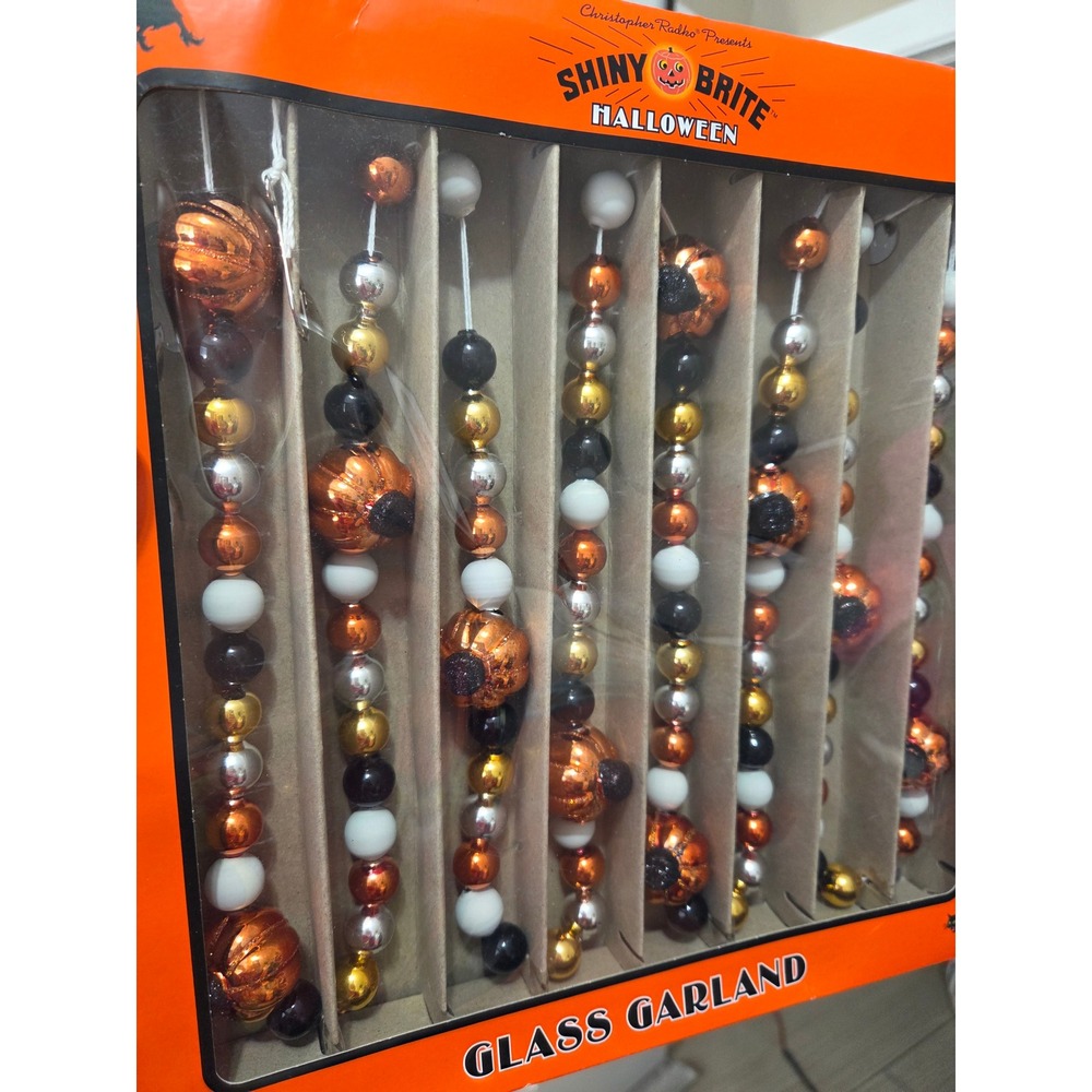Christopher Radko Shiny Brite Halloween Glass Garland Pumpkin Beads Decor